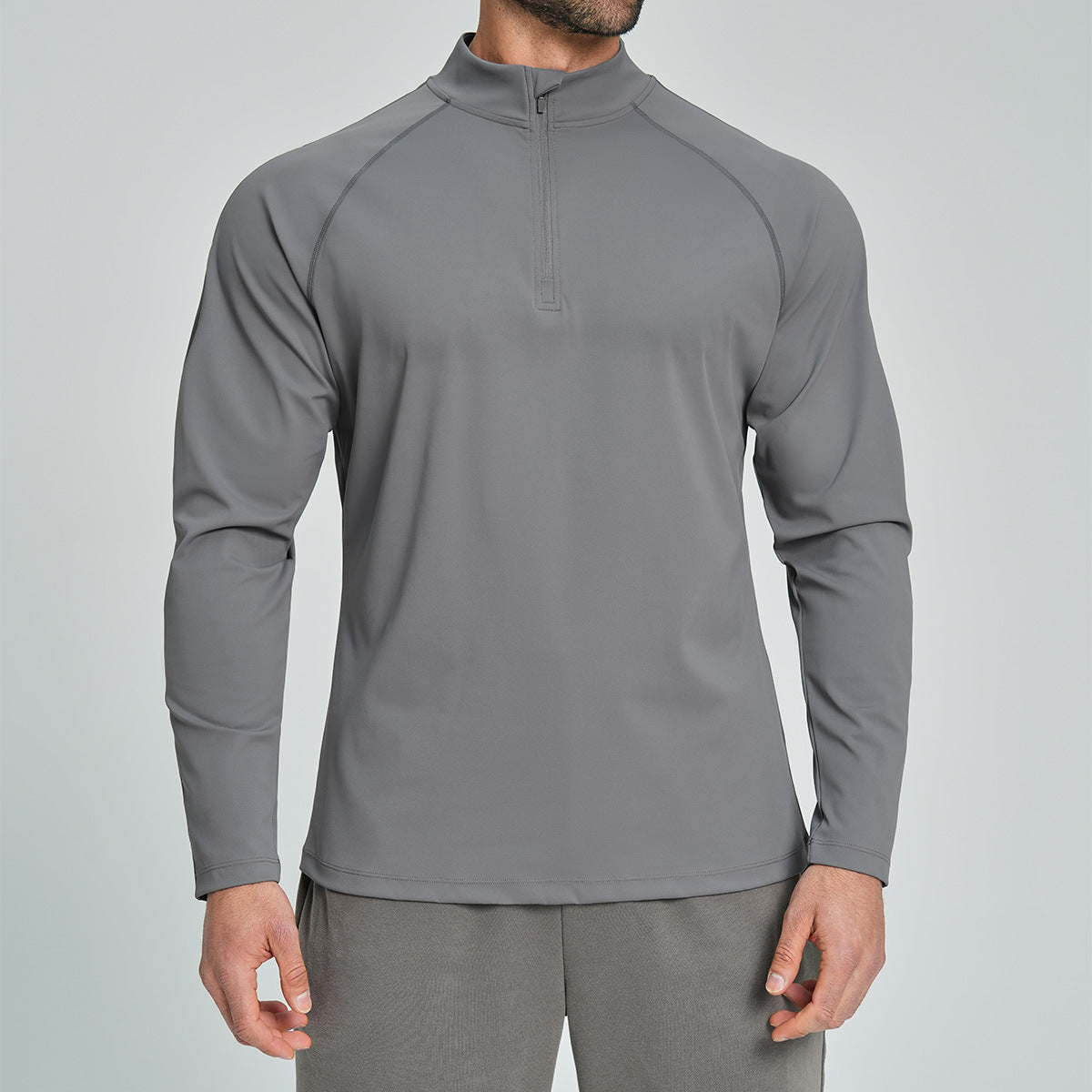Men's Breathable Half-Zip Long-Sleeve Nylon Top for Fitness and Hiking