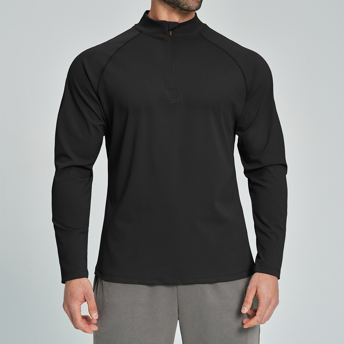 Men's Breathable Half-Zip Long-Sleeve Nylon Top for Fitness and Hiking